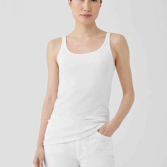 Eileen Fisher Tops - Eileen Fisher White Organic Cotton Slim Fit Tank Top Size XL